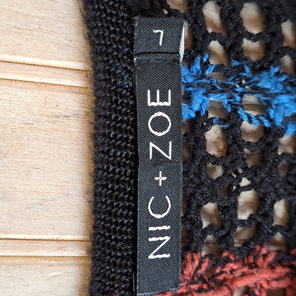 Nic + Zoe Multicolor Striped Crochet Open Knit Cropped Sweater 3/4 Sleeve - Picture 4 of 10